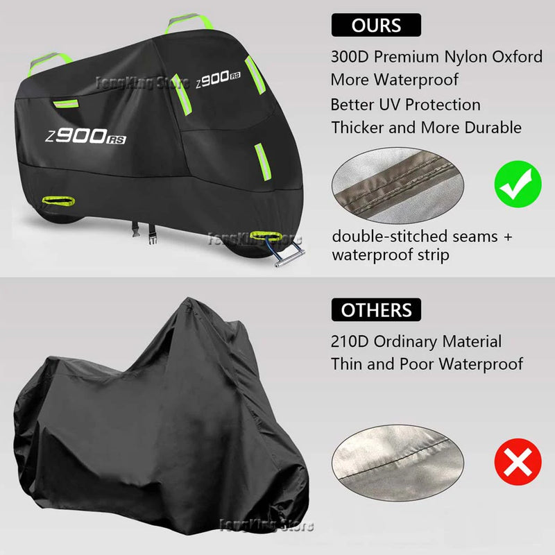 Housse moto pour Kawasaki Z900RS, polyester 300D imperméable, anti-UV, 7 bandes réfléchissantes, grandes tailles
