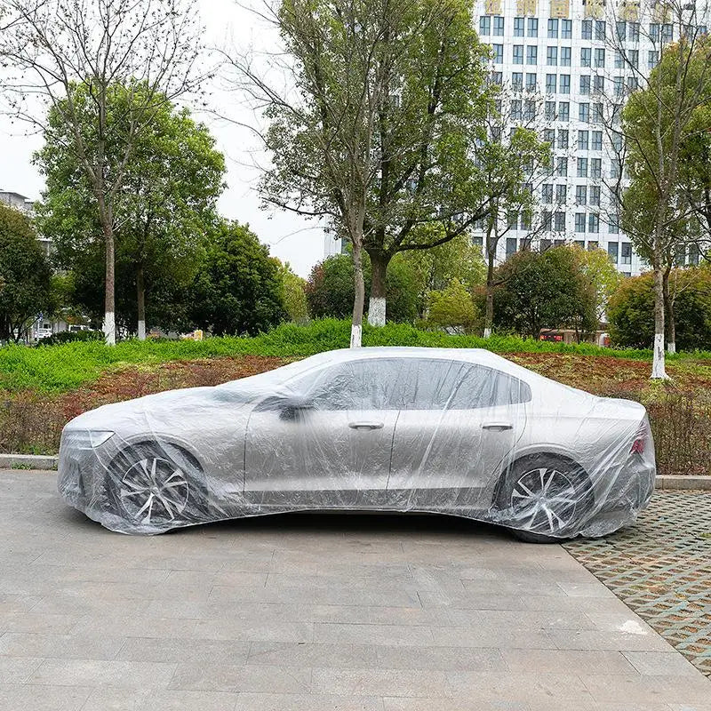 Housse de voiture jetable transparente en PE, ourlet élastique, anti-pluie et anti-poussière, S à XL