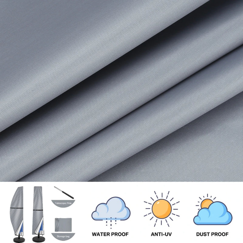 Housse parasol déporté banane ou droit, polyester Oxford 210D, 7 tailles de 170 à 280 cm