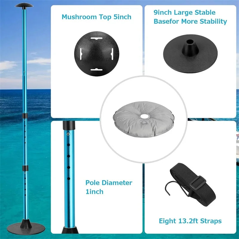 Poteaux de support de bâche de bateau 108 à 130 cm, sacs de lest, 8 sangles