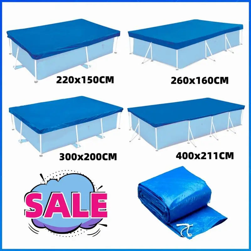 Bâche piscine hors sol rectangulaire bleue imperméable à cordon, anti-UV, de 220x150 à 400x211 cm