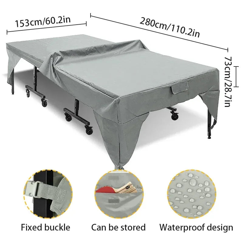 Housse table de ping-pong ouverte, polyester imperméable, 3 coloris, 280 x 153 x 73 cm