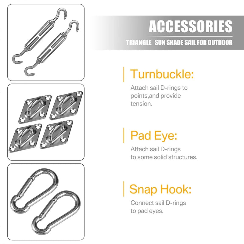 Kit de fixation voile d'ombrage avec câble métallique 15 m, tendeurs et œillets inox