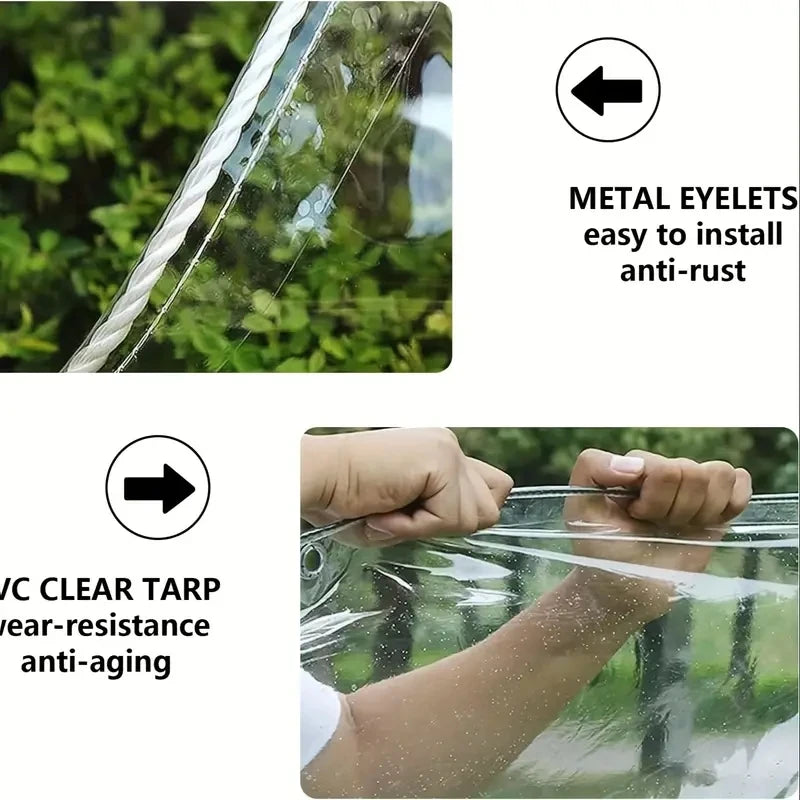 Bâche transparente PVC 0,39 mm à bord de corde blanche et œillets, 11 petites tailles