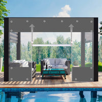 Bâche terrasse PVC à fenêtre transparente et deux fermetures éclair, noir ou gris, 5 tailles