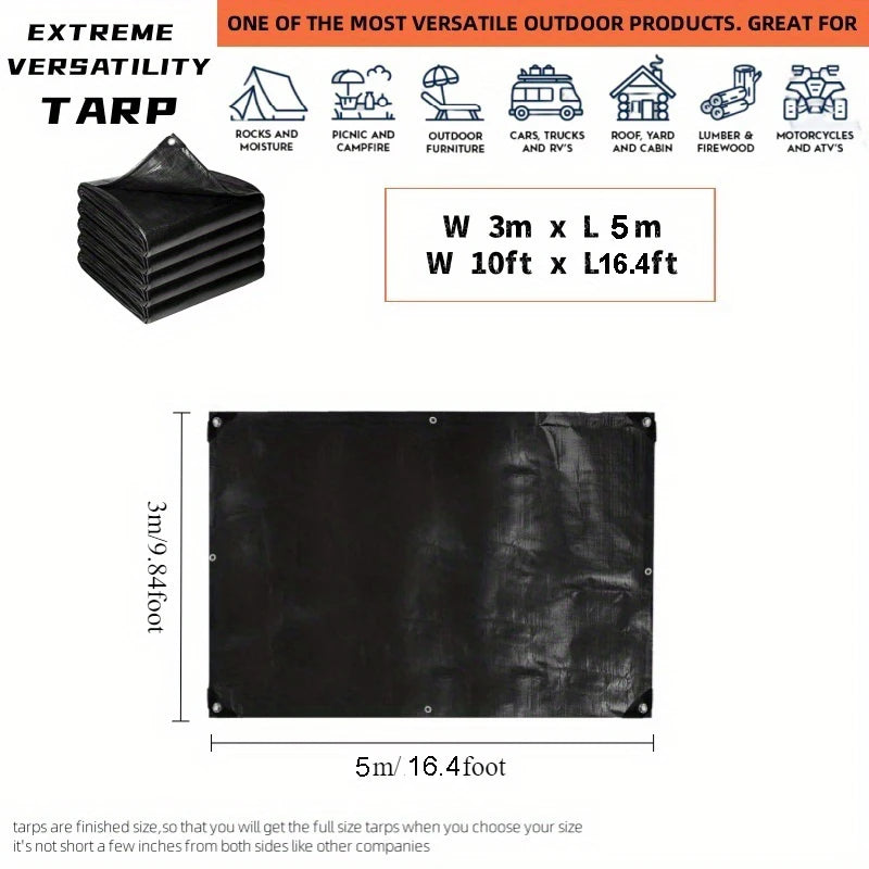Bâche noire imperméable anti-UV avec œillets, 5 tailles de 2x2 à 3x5 m