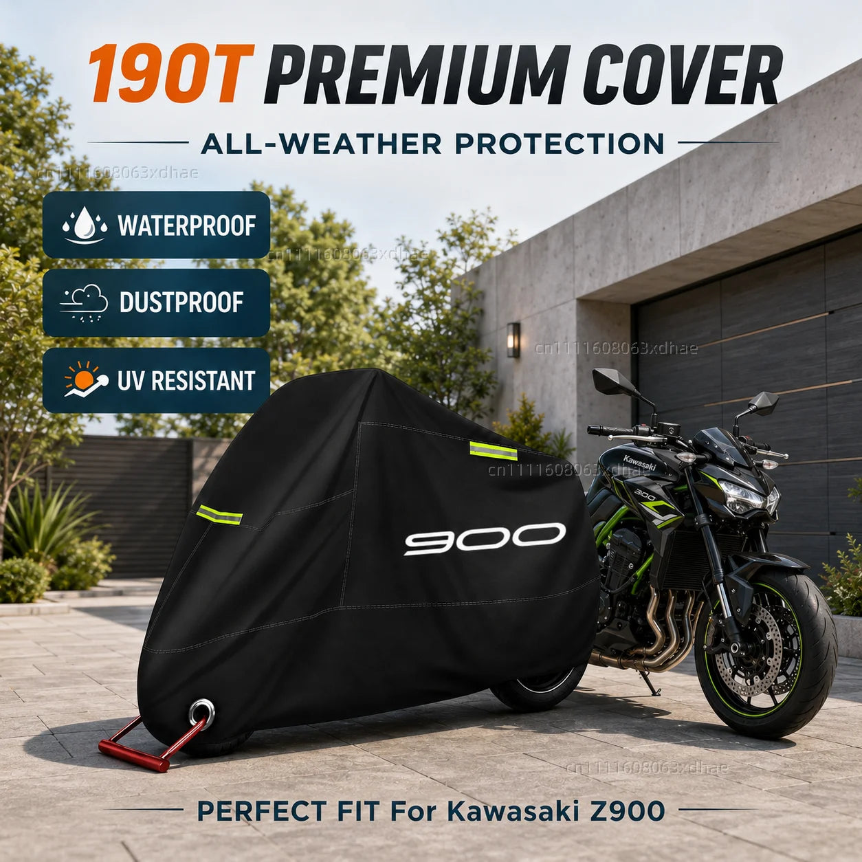 Housse moto complète pour Kawasaki Z900 2017-2026, Oxford 190T imperméable, anti-poussière, 3 bandes réfléchissantes