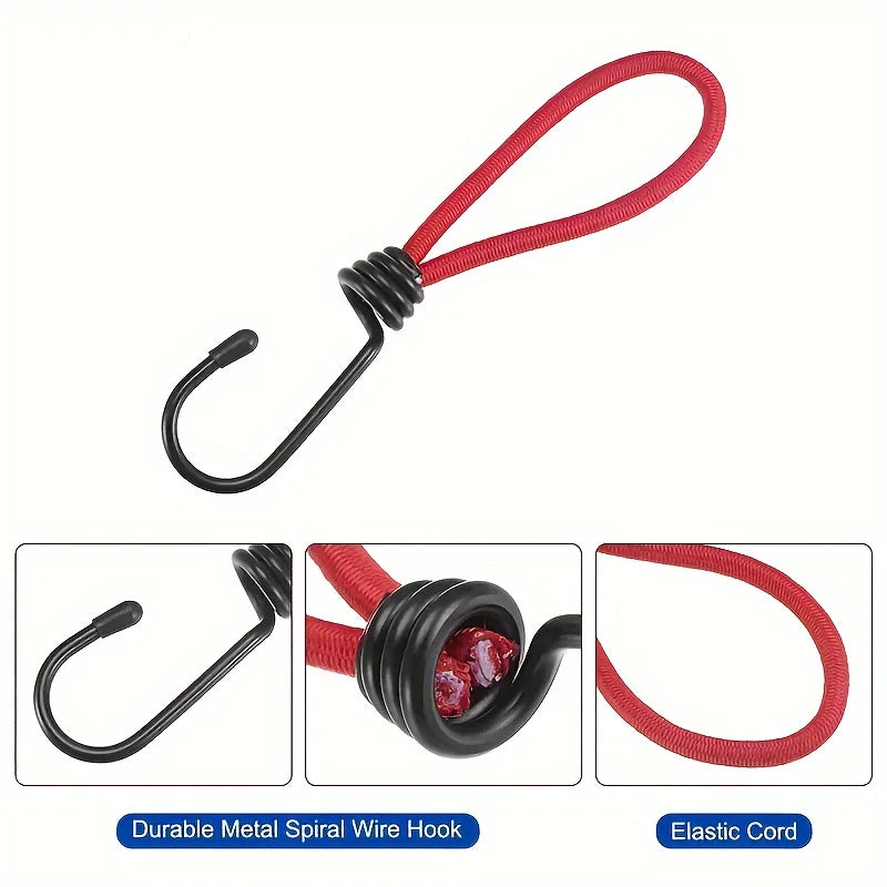 Sandow rouge avec crochet métallique en spirale, 15 cm, lot de 5 pour bâche et tente