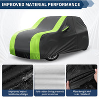 Housse voiture pour Mini Cooper 2 portes 2002-2021, noire à bandes vertes, triple couche, doublure coton