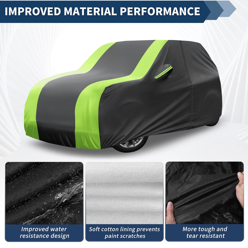 Housse voiture pour Mini Cooper 2 portes 2002-2021, noire à bandes vertes, triple couche, doublure coton