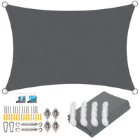 Voile d'ombrage rectangulaire résistant à l'eau, polyester 185 g/m², avec ou sans kit de fixation