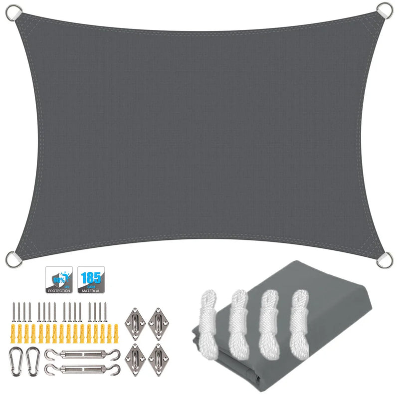 Voile d'ombrage rectangulaire résistant à l'eau, polyester 185 g/m², avec ou sans kit de fixation