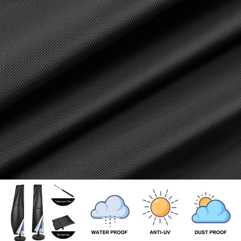 Housse parasol déporté banane ou droit, polyester Oxford 210D, 7 tailles de 170 à 280 cm
