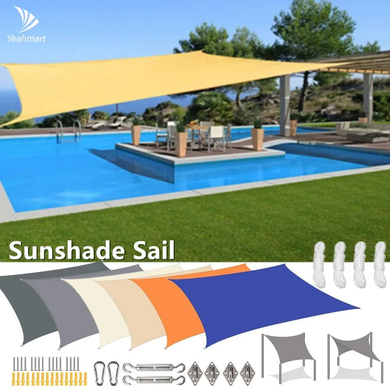 Voile d'ombrage rectangulaire polyester enduit PU anti-UV 98 %, 6 coloris, avec ou sans kit de fixation