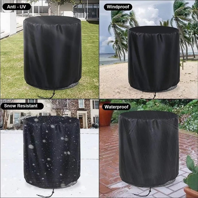Housse ronde pour table de jardin, Oxford imperméable noir, 17 diamètres de 120 à 325 cm