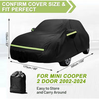 Housse voiture pour Mini Cooper 2 portes 2002-2024, noire, Oxford 210D, imperméable, anti-UV
