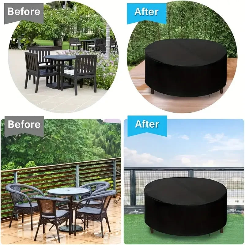 Housse ronde de table de jardin imperméable en polyester enduit PVC, noire, 15 tailles