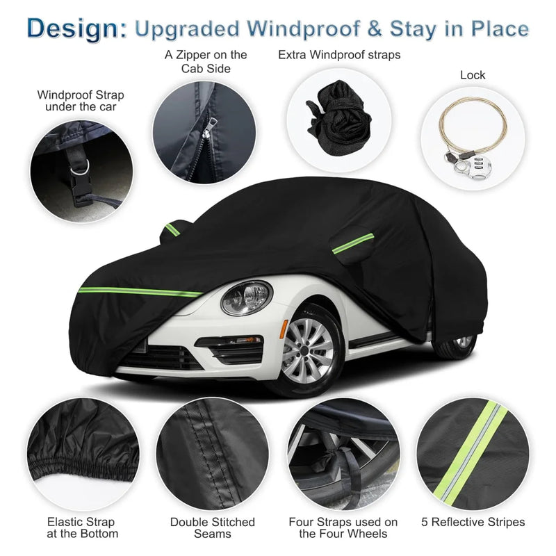 Housse voiture pour Volkswagen New Beetle 1998-2022, noire, polyester 210T imperméable