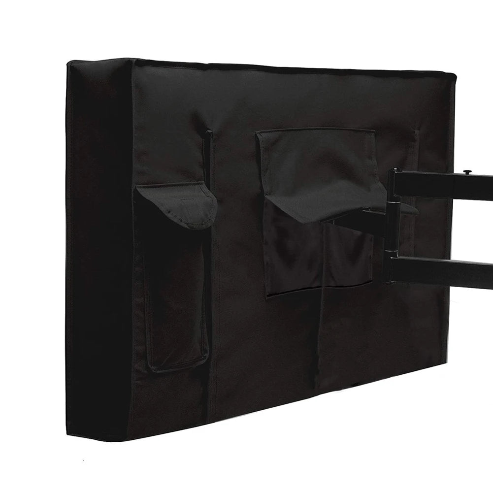 Housse télévision extérieure noire imperméable avec poche télécommande, 8 tailles de 22 à 75 pouces
