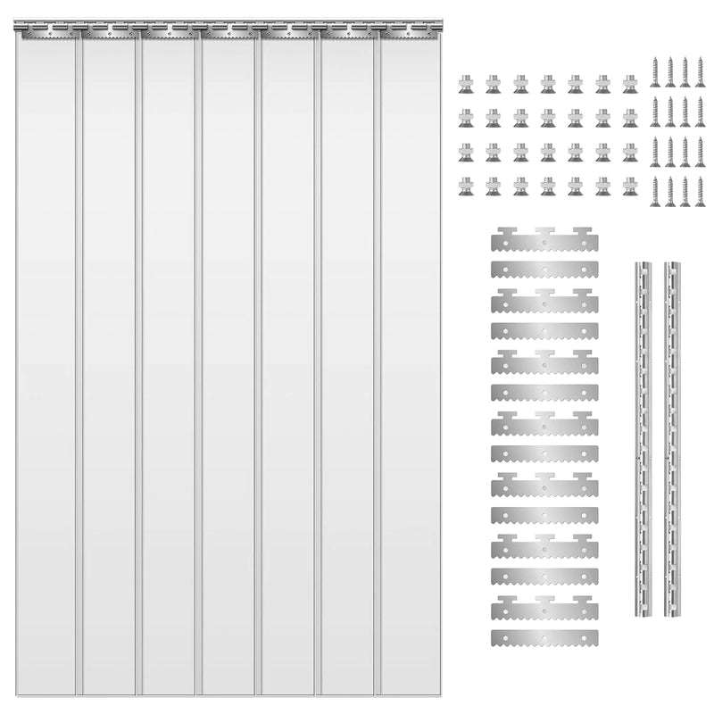 Rideau à lanières PVC transparent en kit, bandes lisses ou nervurées, largeur 91 à 183 cm