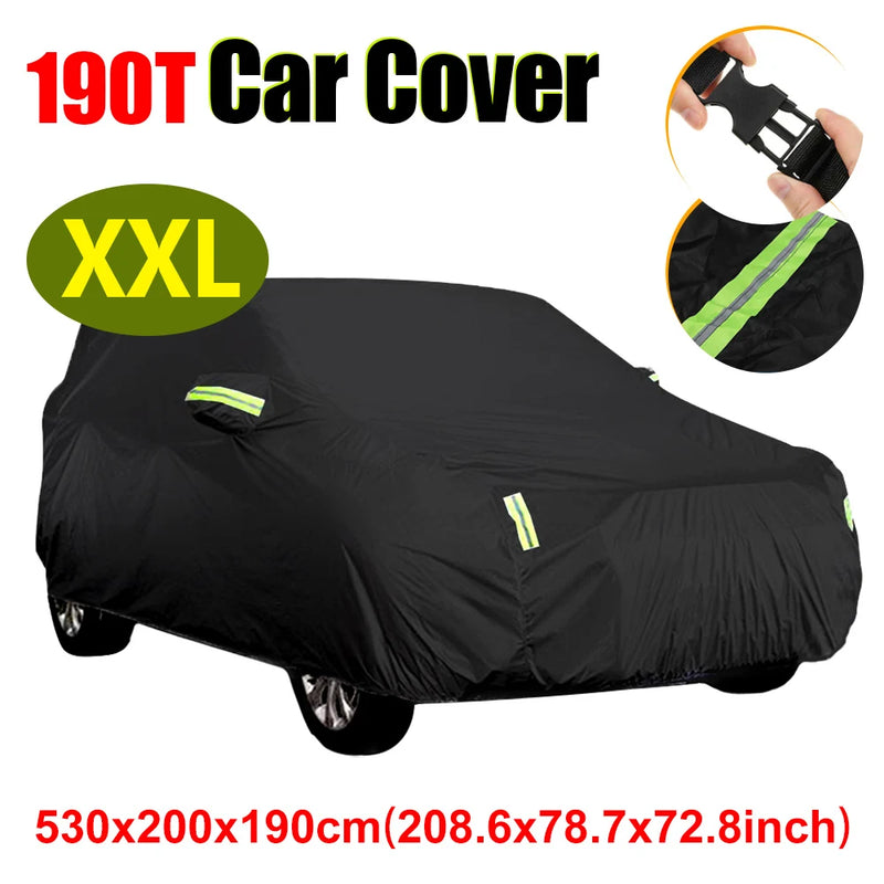Housse voiture extérieur SUV noire 190T imperméable, bandes réfléchissantes, 4 tailles