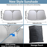 Pare-soleil pare-brise voiture pliable argent titane, 2 tailles, 145 x 80 ou 140 x 70 cm