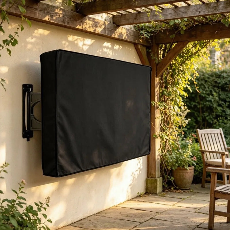 Housse TV extérieure noire imperméable et anti-UV en Oxford, 11 tailles de 22 à 85 pouces