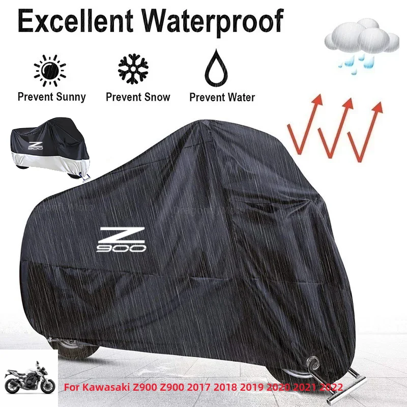 Housse moto pour Kawasaki Z900 2017-2022, polyester 190T noir ou noir et argent, imperméable, anti-UV