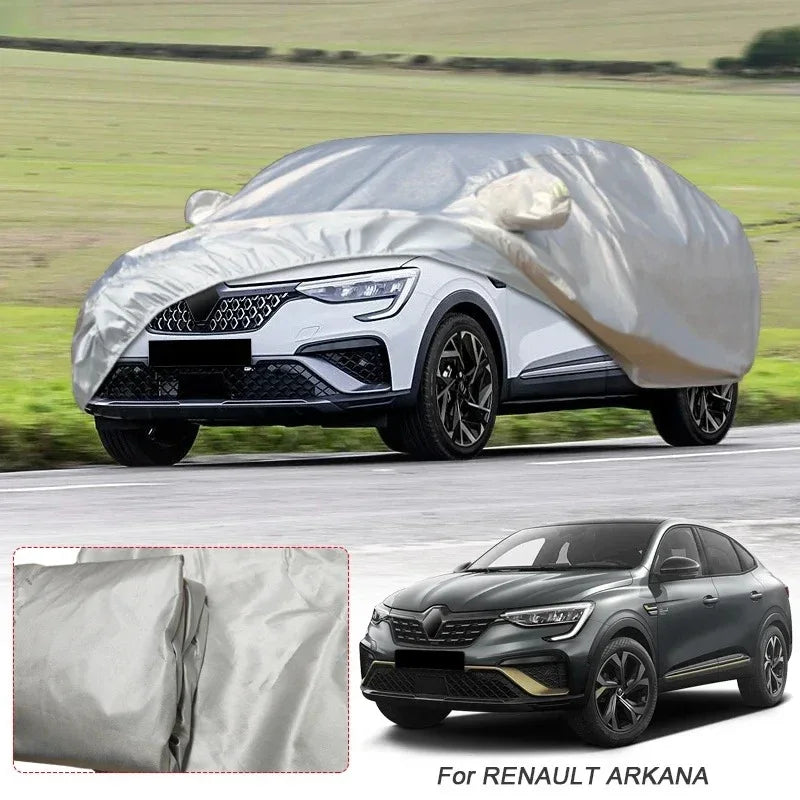 Housse voiture pour Renault Arkana, taffetas de polyester argenté anti-UV avec sac de rangement