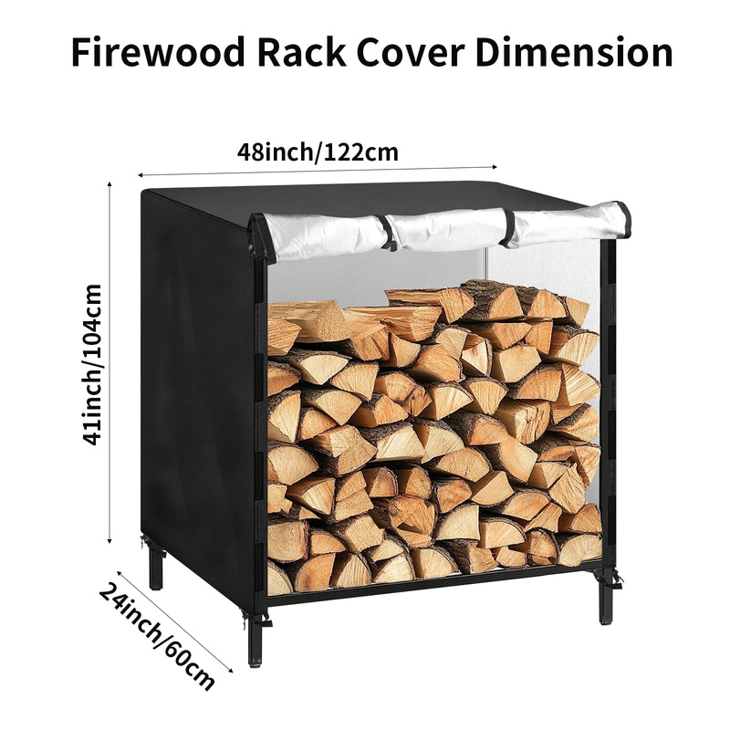 Housse de rack à bûches polyester 600D imperméable avec sac de rangement, 122 ou 244 cm
