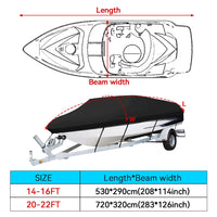 Housse de bateau imperméable anti-UV 190T à sangles, 2 tailles de 4,3 à 6,7 m
