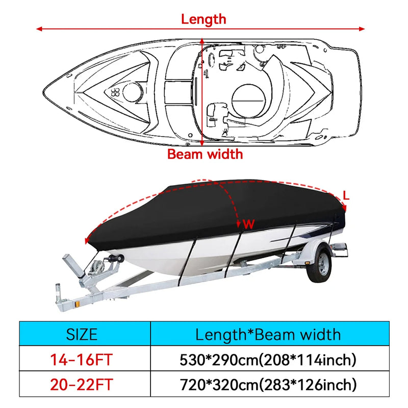 Housse de bateau imperméable anti-UV 190T à sangles, 2 tailles de 4,3 à 6,7 m