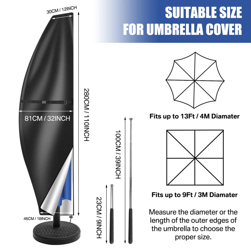 Housse parasol déporté forme banane ou droite avec perche télescopique et pochette, Oxford imperméable