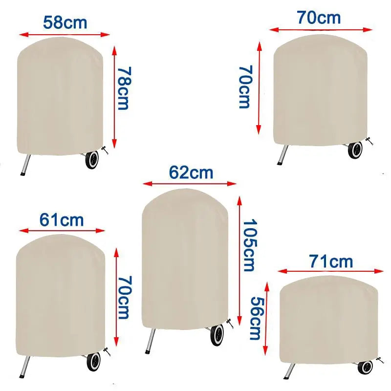 Housse barbecue rond beige imperméable en Oxford 210D, 4 tailles