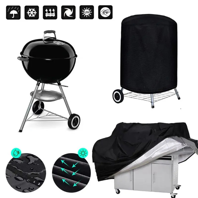 Housse de barbecue imperméable à revêtement PVC, anti-UV, 8 tailles, noir
