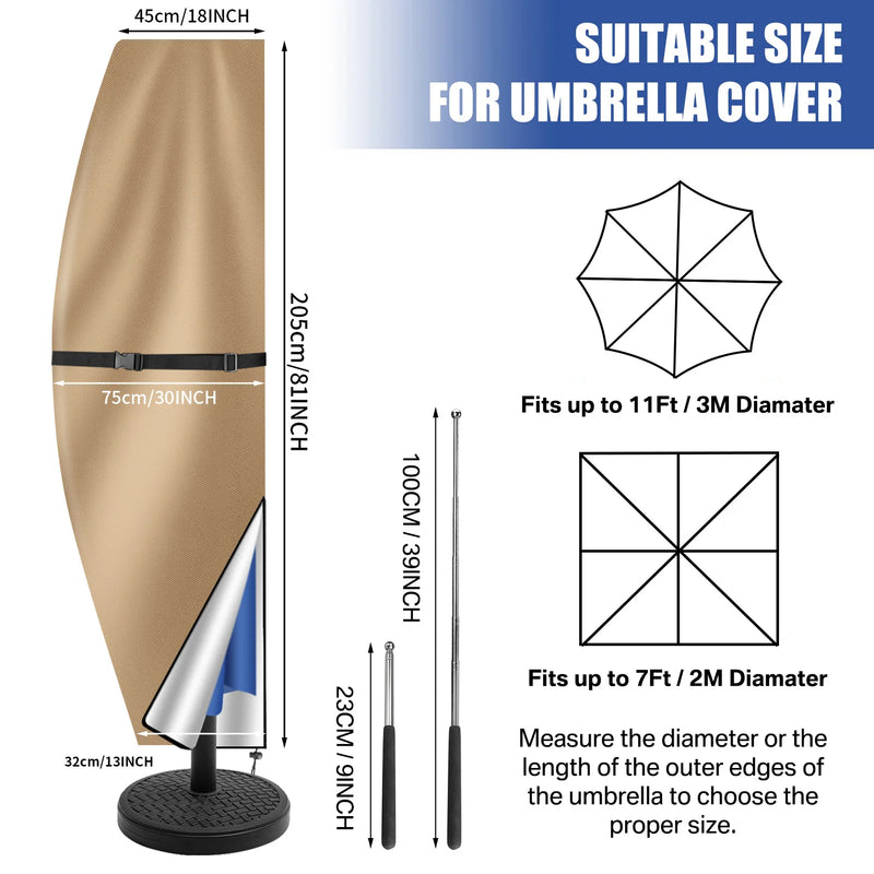 Housse parasol déporté forme banane ou droite avec perche télescopique et pochette, Oxford imperméable