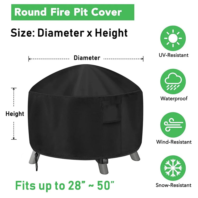 Housse brasero ronde imperméable polyester 600D enduit PVC, anti-UV, 12 tailles de 71 à 127 cm