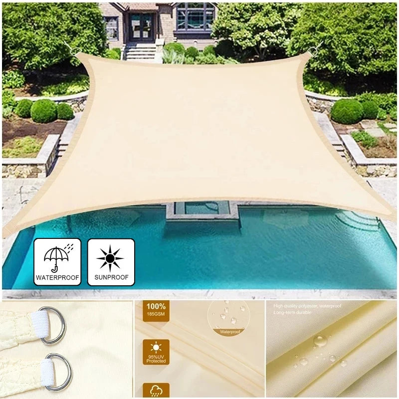 Voile d'ombrage carré et rectangulaire en polyester Oxford 420D, anti-UV, 11 tailles, 21 coloris