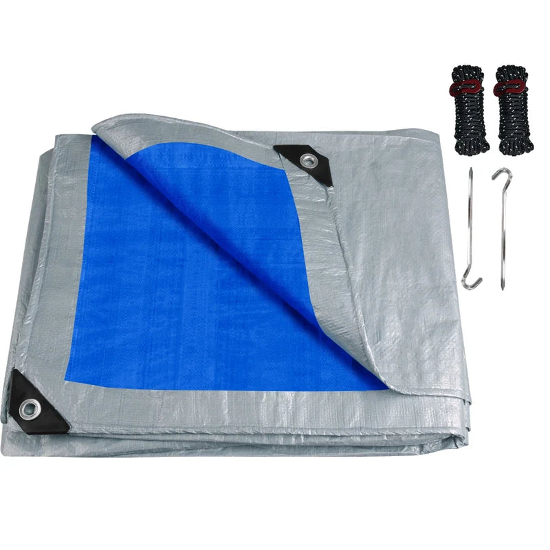 Grande bâche étanche anti-déchirure avec œillets, bleue ou verte, câbles inox ou kit de fixation en option