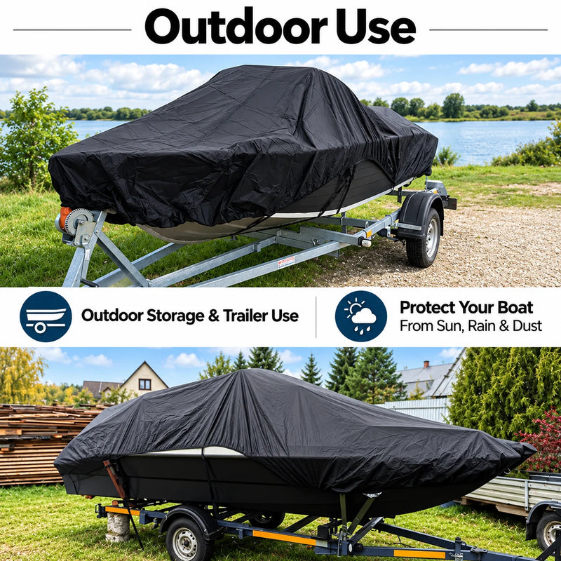 Housse bateau remorquable imperméable anti-UV polyester 210D noir, 4 tailles de 4,2 à 7 m