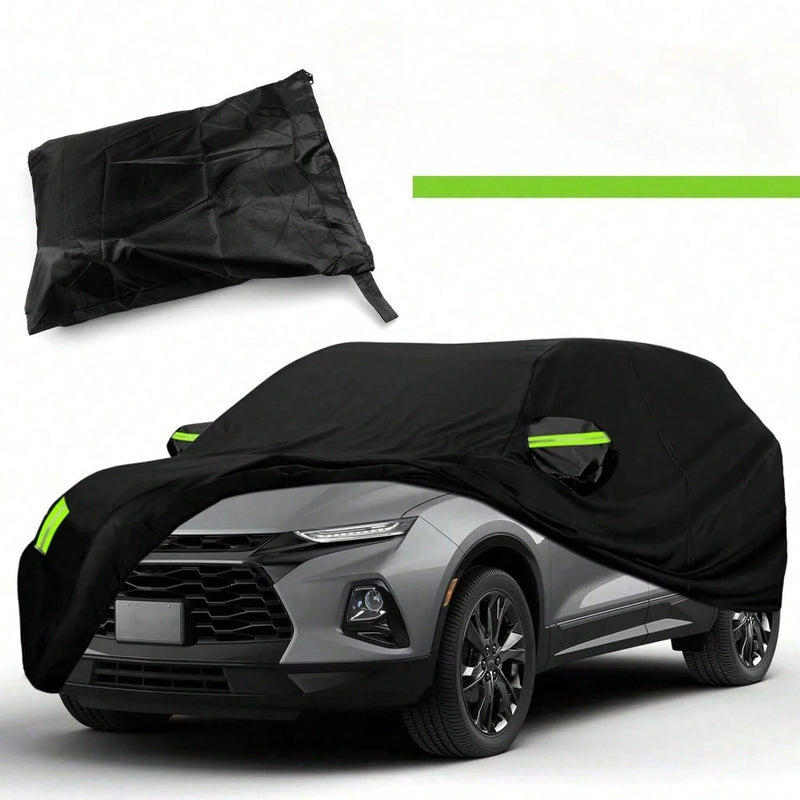 Housse voiture SUV noire toutes intempéries, anti-UV, bandes réfléchissantes et sangles anti-vent