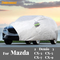 Housse voiture pour Mazda 2, Mazda 3, CX-3 et CX-5, polyester taffetas enduit PVC argenté, anti-UV