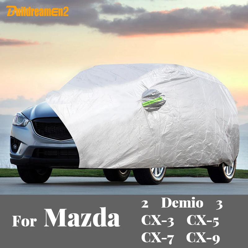 Housse voiture pour Mazda 2, Mazda 3, CX-3 et CX-5, polyester taffetas enduit PVC argenté, anti-UV