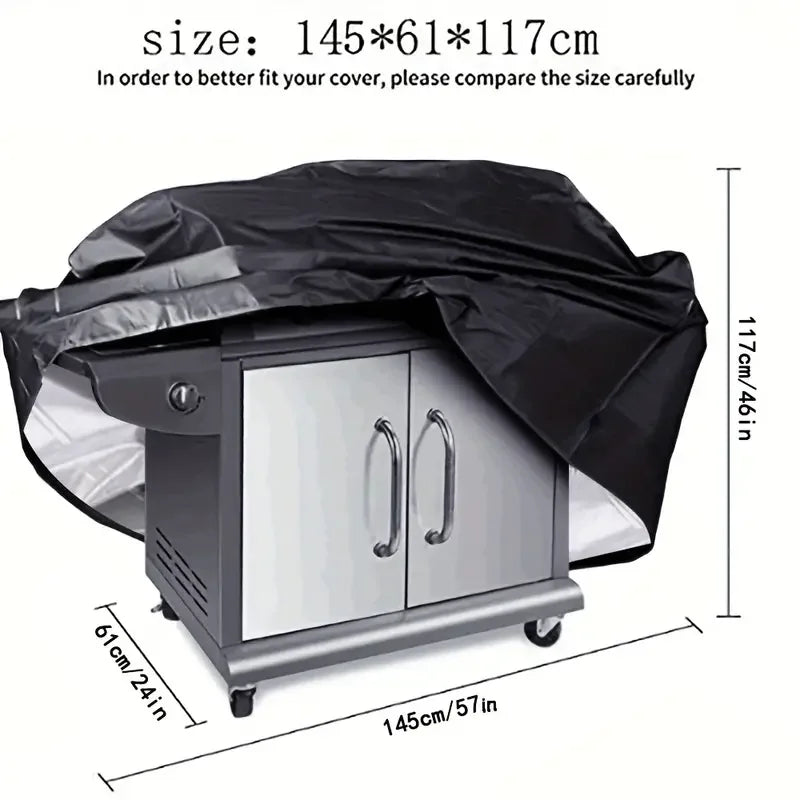 Housse de barbecue étanche en Oxford polyester 210D enduit argent, 7 tailles, noir