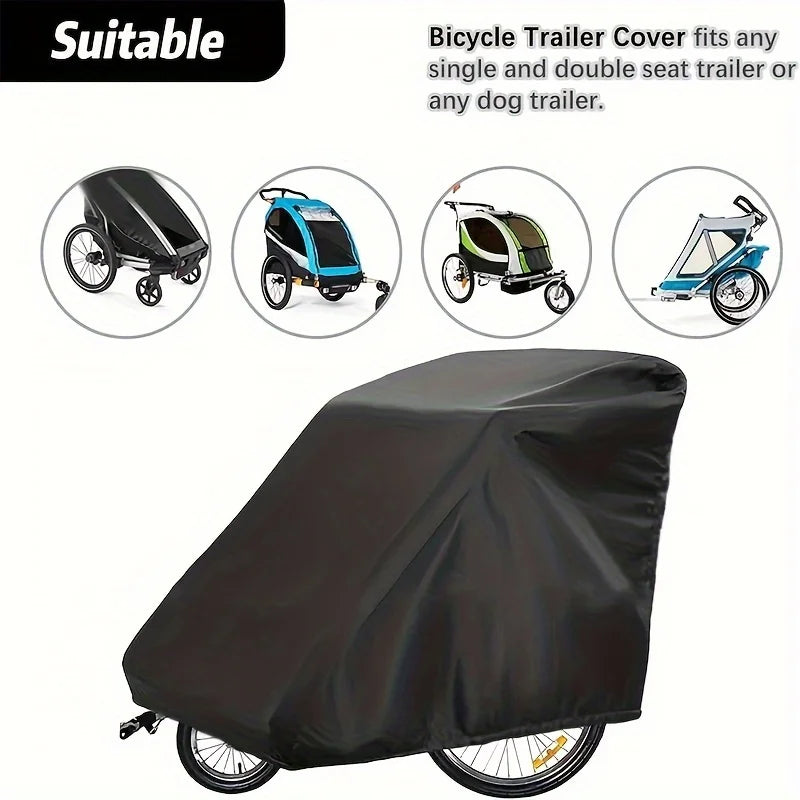 Housse de remorque de vélo imperméable en Oxford 420D noire, 140 x 84 x 100 cm