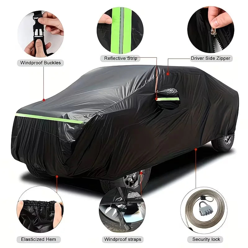 Housse voiture pick-up noire imperméable et anti-UV, 589 x 219 x 200 cm