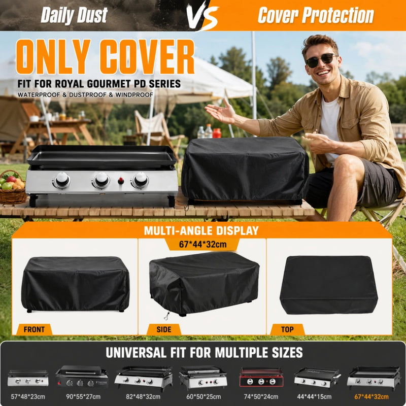 Housse plancha à gaz en polyester 210D imperméable, 7 dimensions de 44 à 90 cm