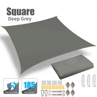 Voile d'ombrage carrée anti-UV en polyester 185 g/m², 3 tailles, avec ou sans kit de fixation