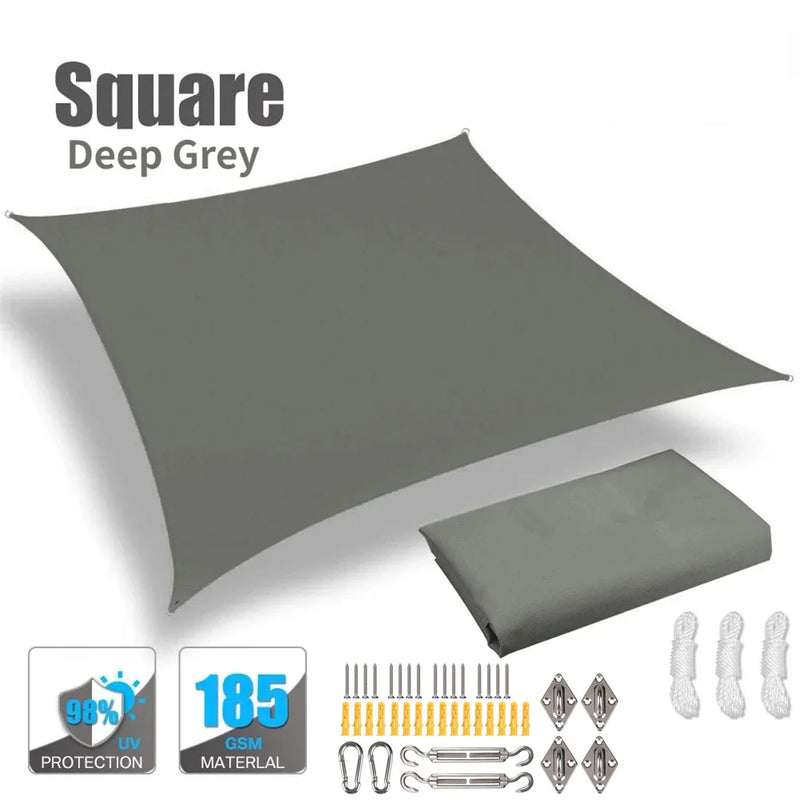 Voile d'ombrage carrée anti-UV en polyester 185 g/m², 3 tailles, avec ou sans kit de fixation