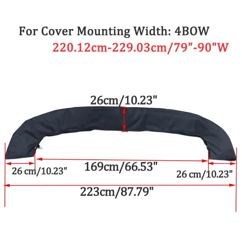 Housse de rangement de bimini noire 600D, 3 ou 4 arceaux, avec fermeture éclair